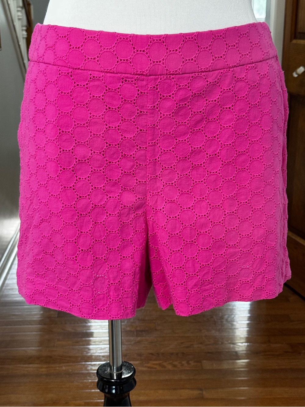 J Crew Hot Pink Fuchsia Circle Eyelet Cotton 4” Shorts Sz 16 Side Zip Lilly